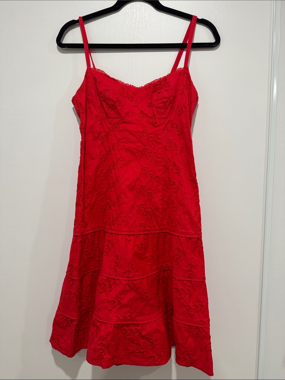 Nanette Lepore Bright Red Lace Tiered Slip Dress